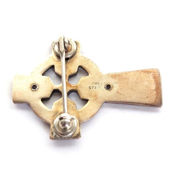 Vintage Creed Sterling Silver Spinel Stone Irish Catholic Celtic Cross Brooch - Picture 4 of 4